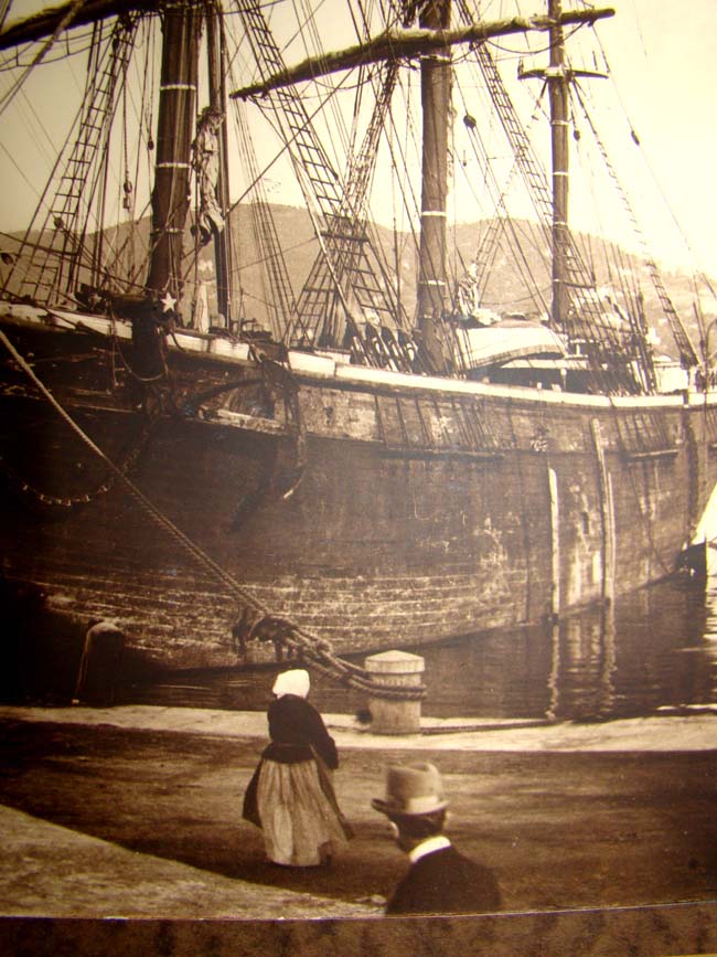 An original 19th century sepia photograph of an American ship tied up at a wharf circa 1860-1880 — image 3